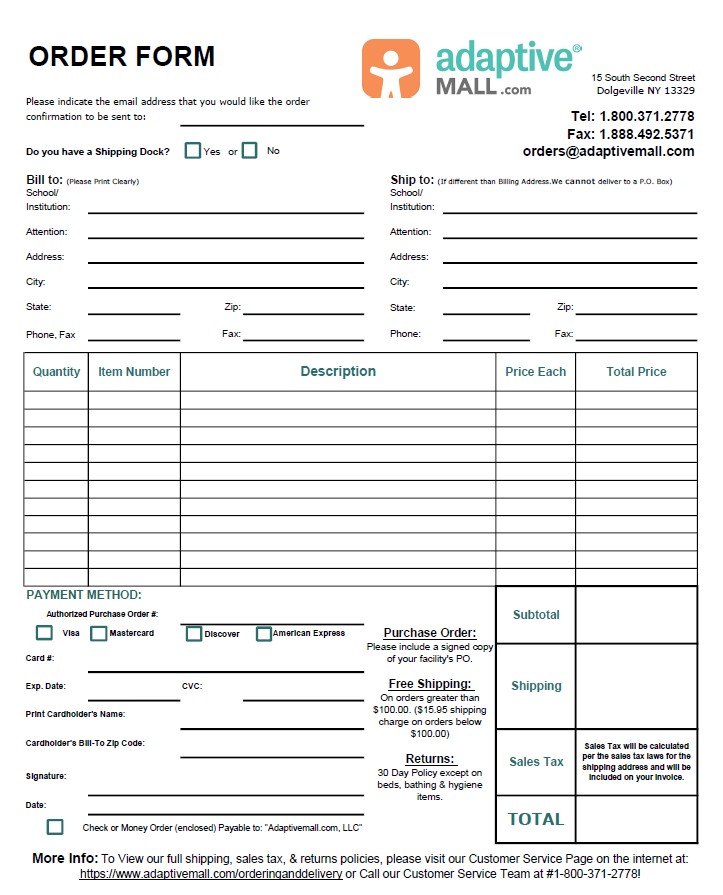 Adaptivemall Order Form